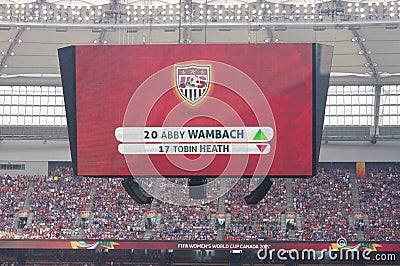 Substitute by Abby Wambach at Final FIFA Womenâ€™s World Cup Editorial Stock Photo